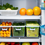 Home 7 음식 보존 기술로 인한 비용 절감 효과 - Organized Refrigerator**
"A well-organized refrigerator interior, shelves neatly arranged with labe...